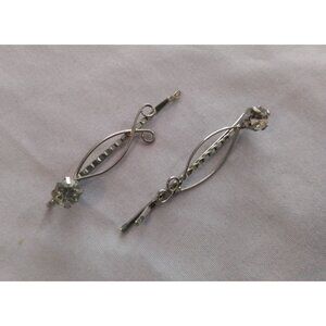 Vintage Silver Tone Hairpins With Crystal Accents